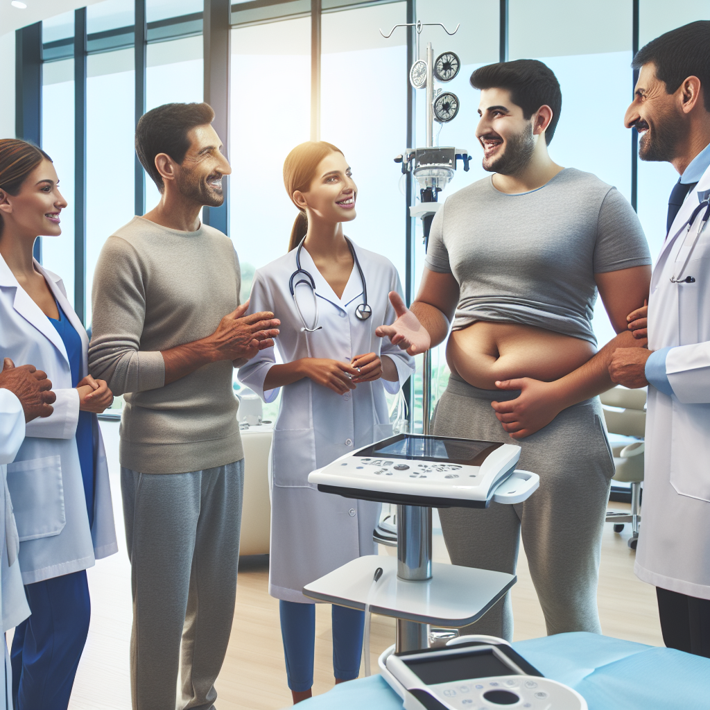 Modern klinikte hastalar ve sağlık personeli görüşme yapıyor