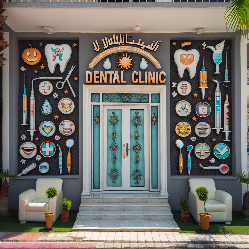 Alanya diş kliniği ön cephesi, sağlık ve hijyen sembolleri
