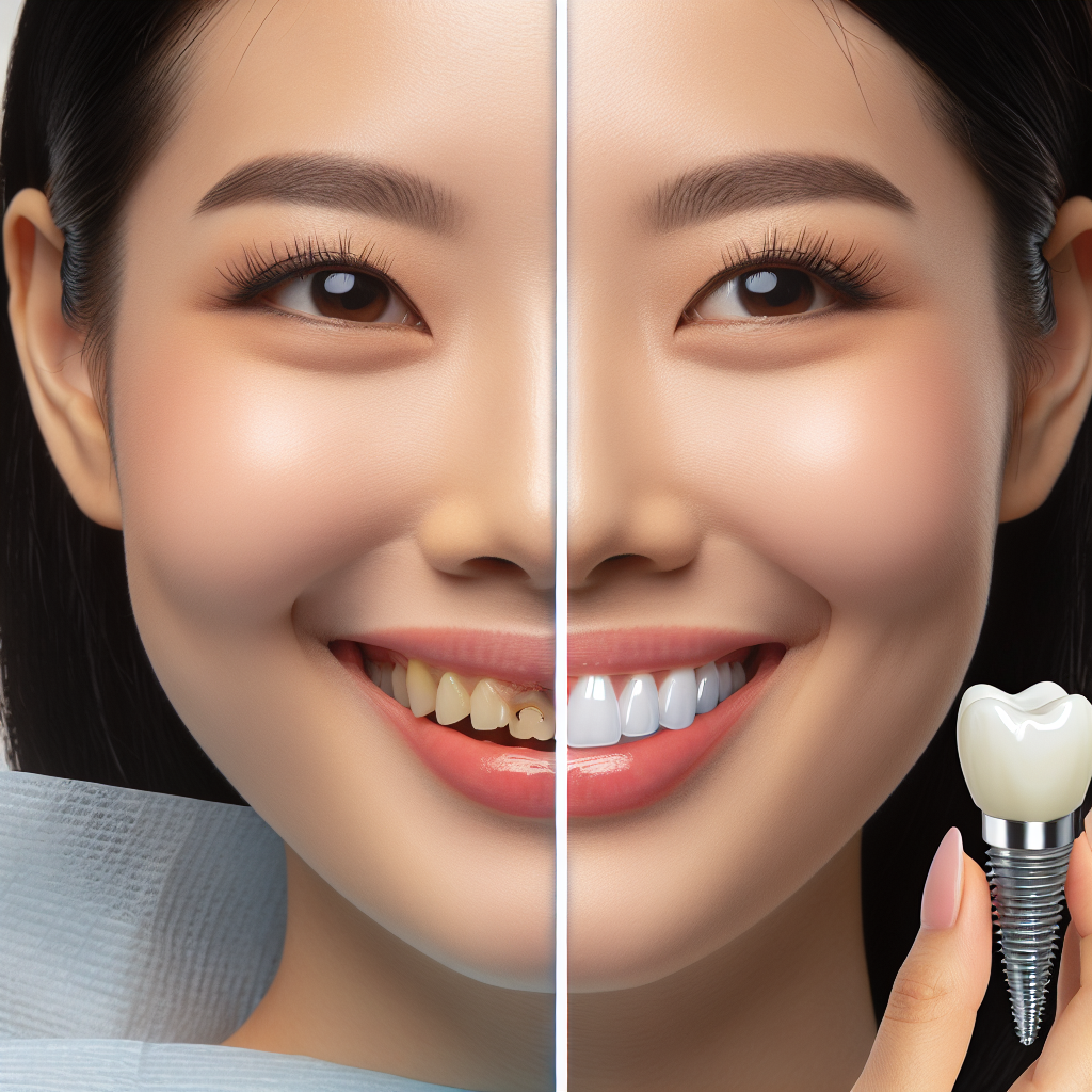 Diş implantı öncesi ve sonrası hasta gülümsemesi